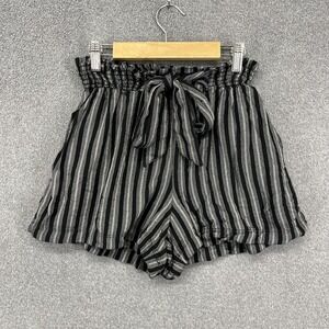 Hollister Shorts Womens XS Black Ultra High Rise Striped Paperbag‎ Youth lace up